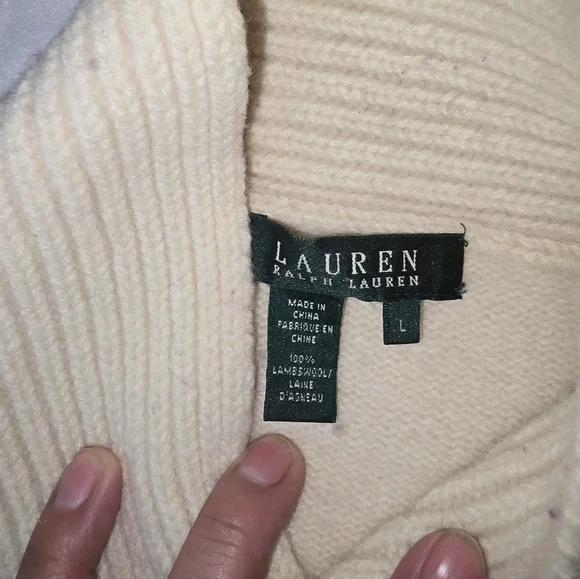 Lauren Ralph Lauren Cream Cable-Front Shawl-Collar Turtleneck Sweater - Picture 4 of 8